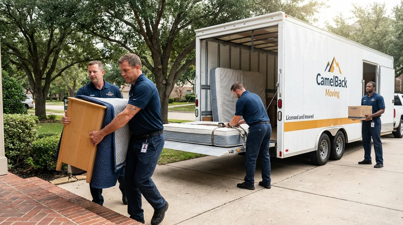 Crew loading residential truck for cross-state move from Abbeville, SC