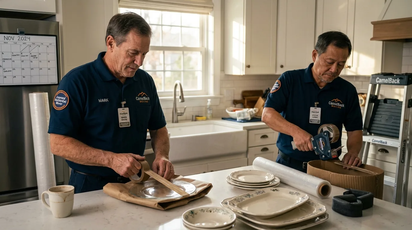 Professional crew packing kitchen dishware in Abbeville, SC